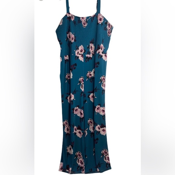 Lane Bryant Plus Size 26/28 Blue & Pink Spring Summer Floral Wide Leg Jumpsuit - Picture 2 of 5